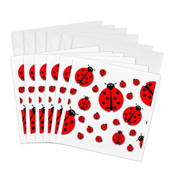 3drose, Many Different Sized Ladybugs on White Background., 6 Greeting Cards with Envelopes