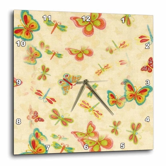 3drose, Many Dragon Flies N Butterflies, 15x15 Wall Clock