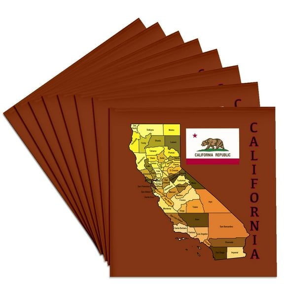 3drose, Map and Flag of the State of California with All Counties Colored., Set of 8 Ceramic Tile Coasters