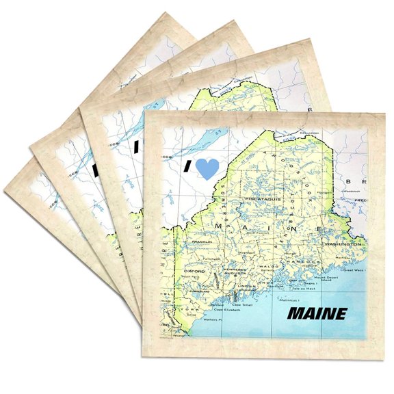 3drose, Map of Maine, Set of 4 Ceramic Tile Coasters