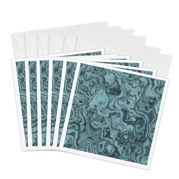 3drose, Marbled Design in Teal, 6 Greeting Cards with Envelopes