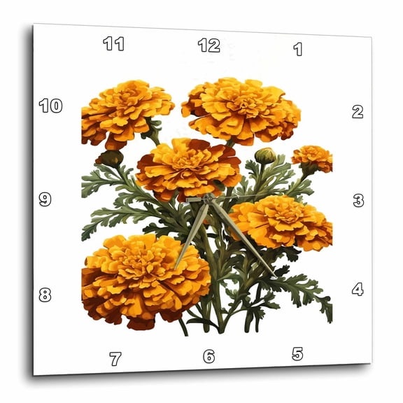 3drose, Marigold Flower Illustration Tattoo Style Vector, 10x10 Wall Clock