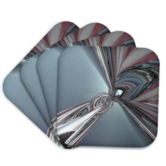 3drose, Maroon Twist Shades of Maroon and Gray Twisted Metals Reflecting, Set of 4 Coasters - Cork