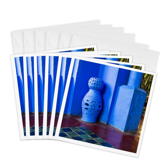 3drose, Marrakech, Morocco. Majorelle Garden., 6 Greeting Cards with Envelopes