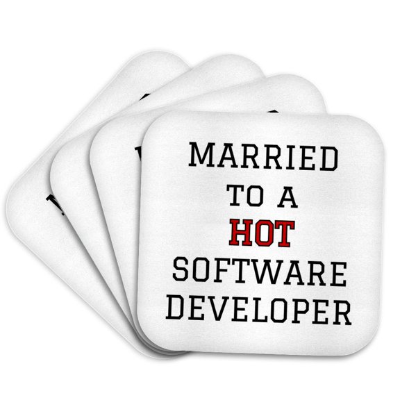 3drose, Married to a Hot Software Developer Typography Design, Set of 4 Coasters - Cork