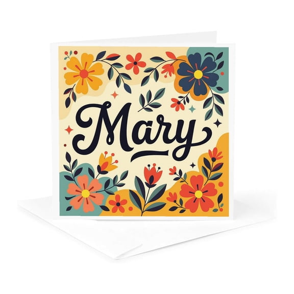 3drose, Mary Female Name. Boho Art Flowers. Positive Mood. Awesome Nice Gift, 1 Greeting Card with Envelope