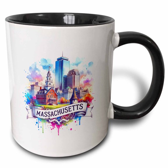 3drose, Massachusetts State. Usa. Landmarks and Colorful Landscapes. Art Gift, 11oz Two-tone Black Mug