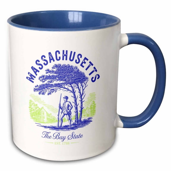 3drose, Massachusetts State, the Usa. the Bay State. Established in 1788, 11oz Two-tone Blue Mug
