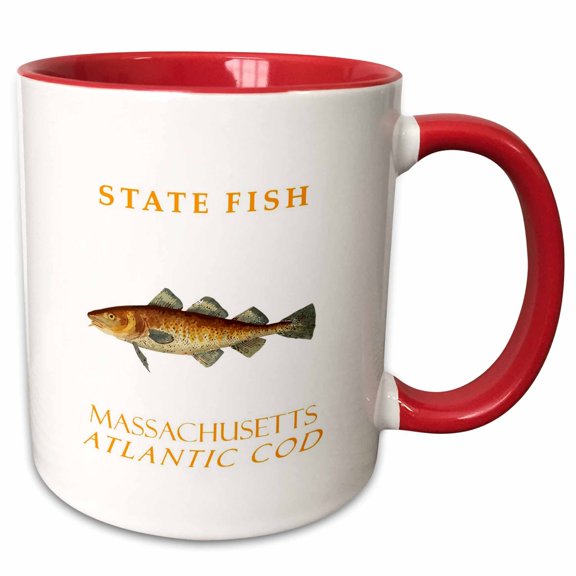 3drose, Massachusetts Territory Fish the Atlantic Cod, 11oz Two-tone Red Mug