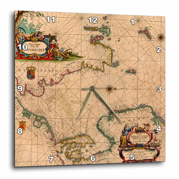 3drose, Medieval Map of North Sea Region. Geographical Art Gift for Anyone, 10x10 Wall Clock