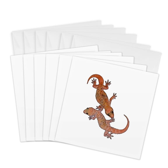 3drose, Mediterranean House Lizards Black Outline Vector, 6 Greeting Cards with Envelopes