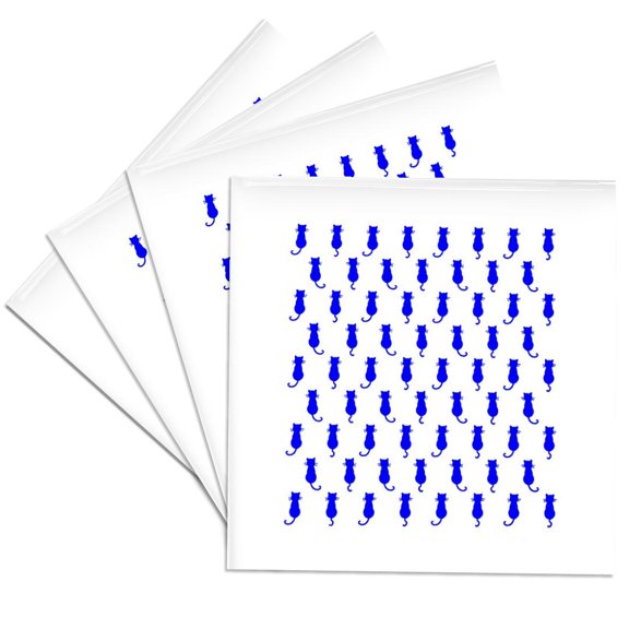 3drose, Medium Blue Cat Motif Polka Dot Pattern Kitty Silhouette, Set of 4 Ceramic Tile Coasters