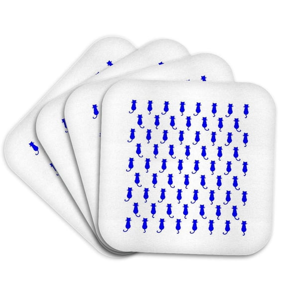 3drose, Medium Blue Cat Motif Polka Dot Pattern Kitty Silhouette, Set of 4 Coasters - Soft