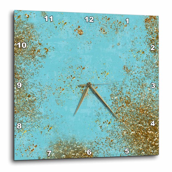 3drose, Mermaid Ocean Gold Glitter on Aqua Background, 15x15 Wall Clock