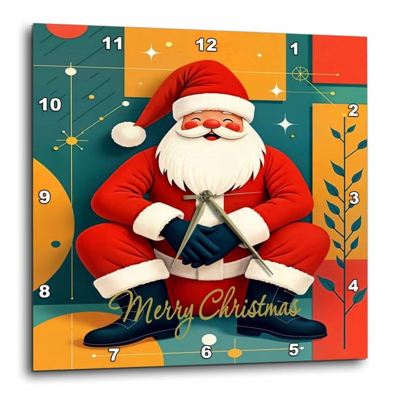 3drose, Merry Christmas Mid Century Modern Santa Claus, 15x15 Wall Clock