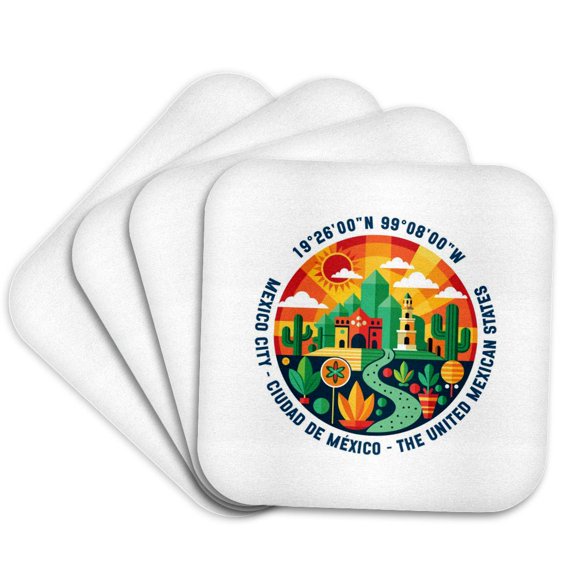 3drose, Mexico City, the United Mexican States, Coordinates. Travel Gift, Set of 4 Coasters - Soft