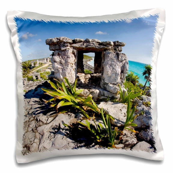3drose, Mexico, Quintana Roo, Tulum. Tulum Ruins View - Sa13 Jeg0747 - Julie Eggers, 16x16 inch Pillow Case