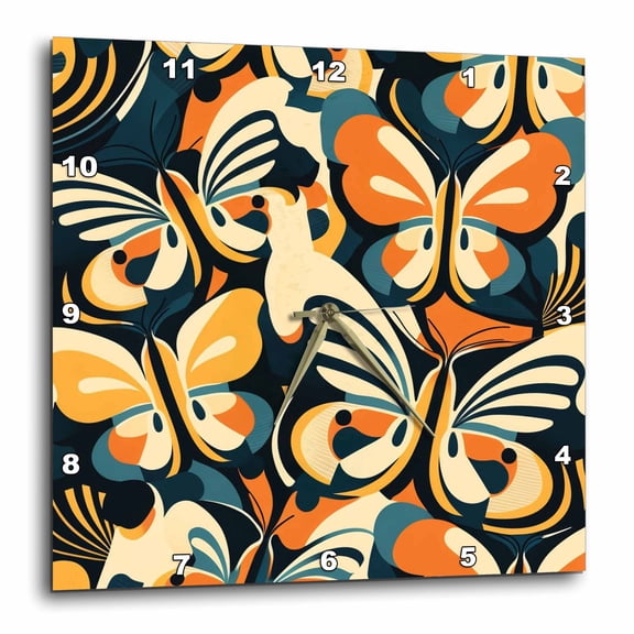 3drose, Mid Century Butterflies Flutter, 15x15 Wall Clock