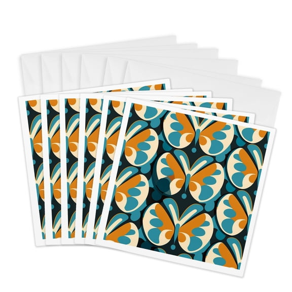 3drose, Mid-century Modern Butterfly Pattern, 6 Greeting Cards with Envelopes