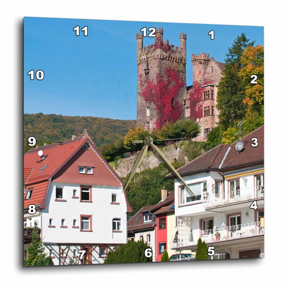 3drose, Middle Castle, Neckarsteinach, Germany - Eu10 Mde0169 - Michael Defreitas, 15x15 Wall Clock