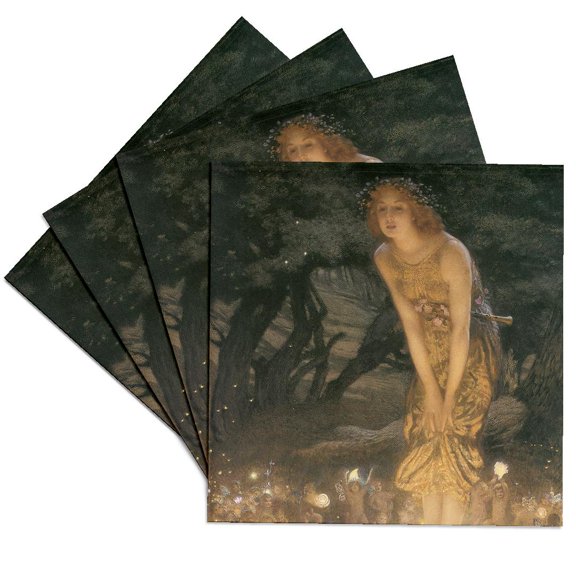 3drose, Midsummer Eve, John Atkinson Grimshaw Fantasy Fairy Painting, Set of 4 Ceramic Tile Coasters