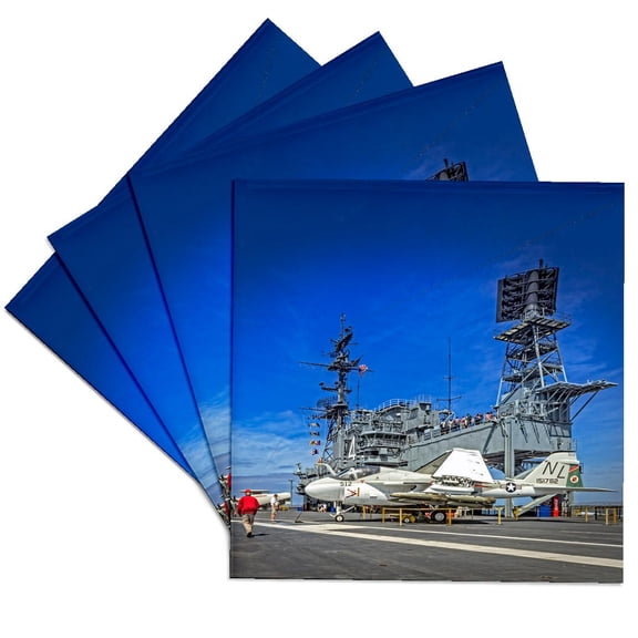 3drose, Midway Carrier Ship Flightdeck, Set of 4 Ceramic Tile Coasters