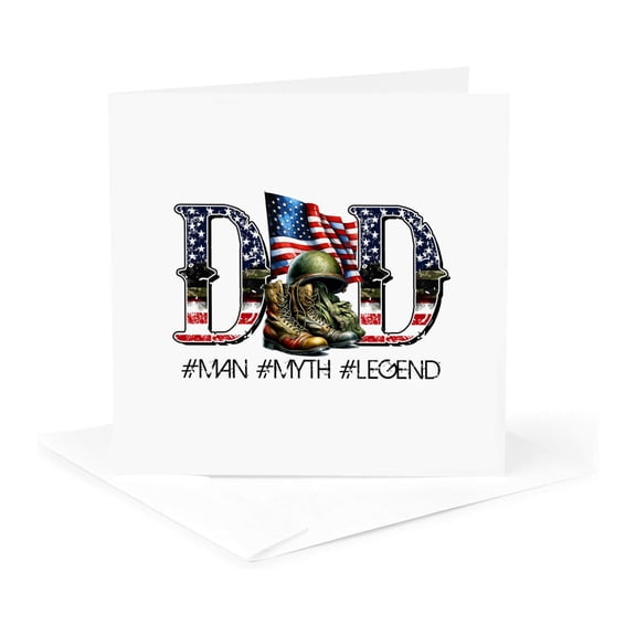 3drose, Military Dad. Man, Myth, Legend. Usa Patriotic Family Art Composition, 1 Greeting Card with Envelope