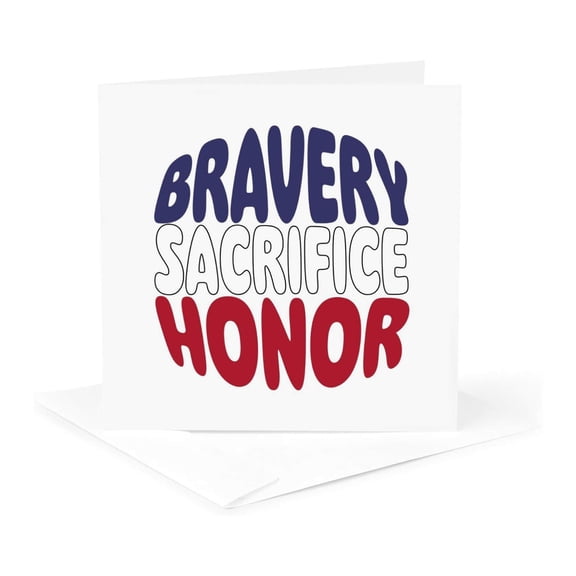 3drose, Military Tribute Words. Bravery Sacrifice Honor, 1 Greeting Card with Envelope