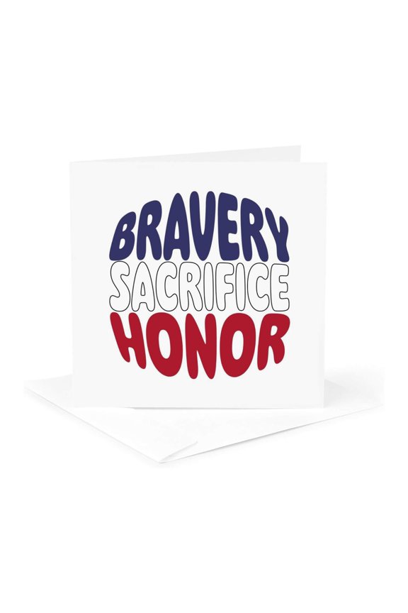 , Military Tribute Words. Bravery Sacrifice Honor, 1 Greeting Card with Envelope
