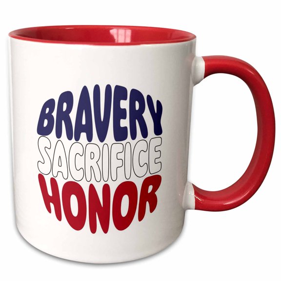3drose, Military Tribute Words. Bravery Sacrifice Honor, 11oz Two-tone Red Mug
