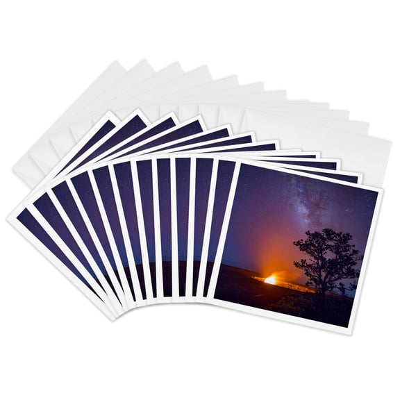 3drose, Milky Way, Halemaumau, Kilauea Volcano, Hawaii Volcanoes Np, Hawaii, 12 Greeting Cards with Envelopes