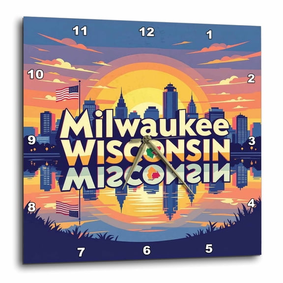 3drose, Milwaukee, Wisconsin, American Cities Colorful Artsy Gift for All, 10x10 Wall Clock