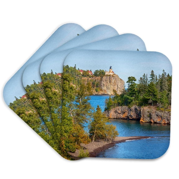 3drose, Minnesota, Lake Superior North Shore. Split Rock Lighthouse Landscape, Set of 4 Coasters - Soft