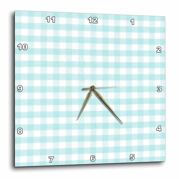 3drose, Mint Blue and White Gingham Pattern - Light Aqua Teal Turquoise Pastel Country Rustic Kitchen Dining, 10x10 Wall Clock