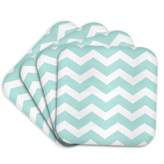 3drose, Mint Blue and White Zig Zag Chevron Pattern Pastel Turquoise Teal Aqua, Set of 4 Coasters - Cork
