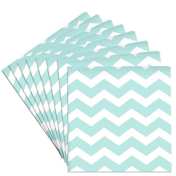 3drose, Mint Blue and White Zig Zag Chevron Pattern Pastel Turquoise Teal Aqua, Set of 8 Ceramic Tile Coasters