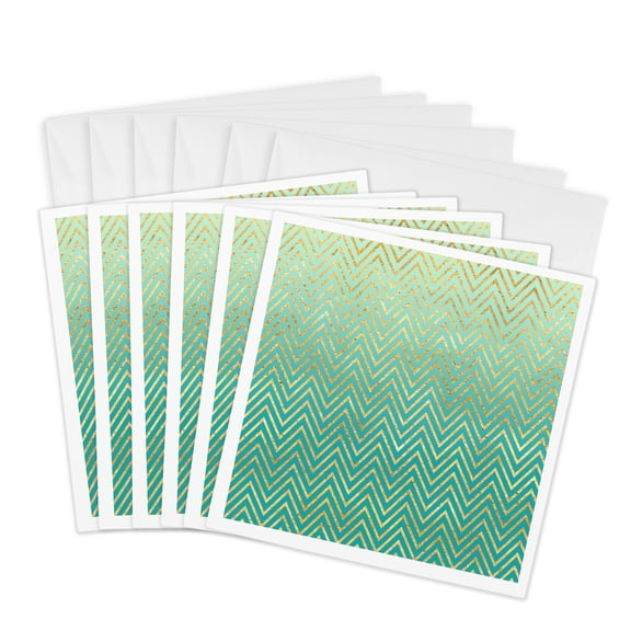 3drose, Mint Green Ombre Chevron Stripes, 6 Greeting Cards with Envelopes