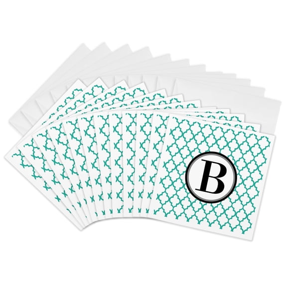 3drose, Mint Green Pattern Monogram Initial B, 12 Greeting Cards with Envelopes