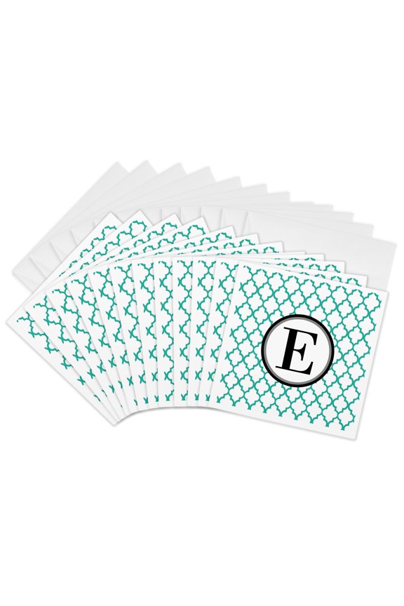 , Mint Green Pattern Monogram Initial E, 12 Greeting Cards with Envelopes