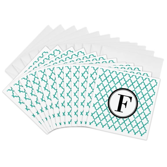 3drose, Mint Green Pattern Monogram Initial F, 12 Greeting Cards with Envelopes