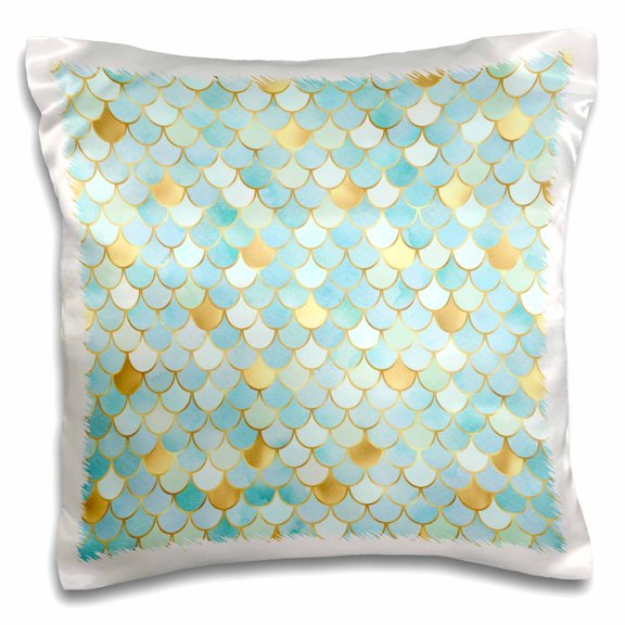 3drose, Mint Green and Image of Gold Mermaid Scales Pattern, 16x16 inch Pillow Case