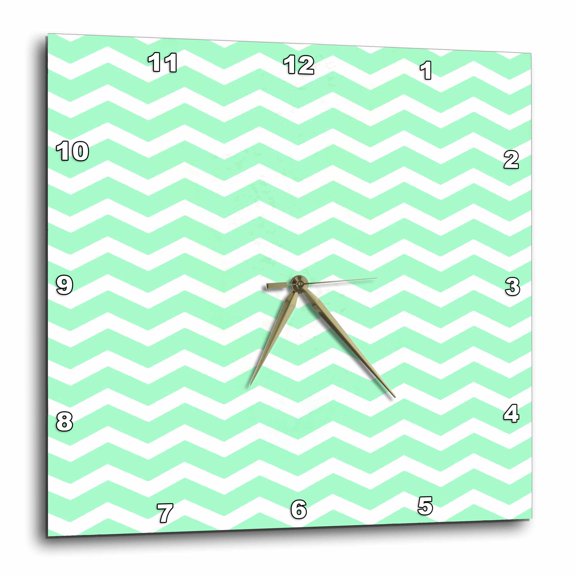 3drose, Mint Green and White Chevron Zig Zag Stripes Pattern Retro and Stylish, 15x15 Wall Clock