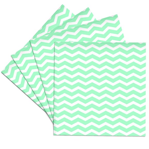 3drose, Mint Green and White Chevron Zig Zag Stripes Pattern Retro and Stylish, Set of 4 Ceramic Tile Coasters