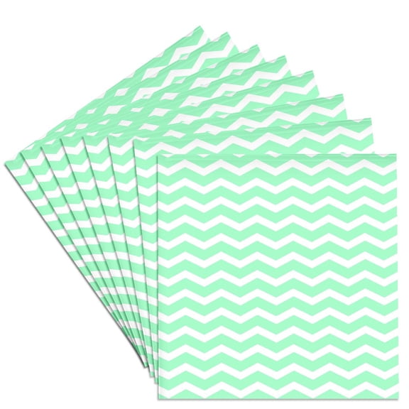 3drose, Mint Green and White Chevron Zig Zag Stripes Pattern Retro and Stylish, Set of 8 Ceramic Tile Coasters