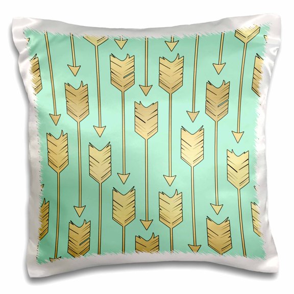 3drose, Mint and Gold Arrows Pattern, 16x16 inch Pillow Case