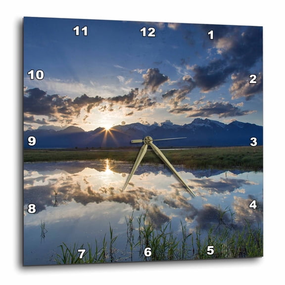 3drose, Mission Mountains Reflects into Pond, Ninepipe Wma, Montana, Usa., 13x13 Wall Clock