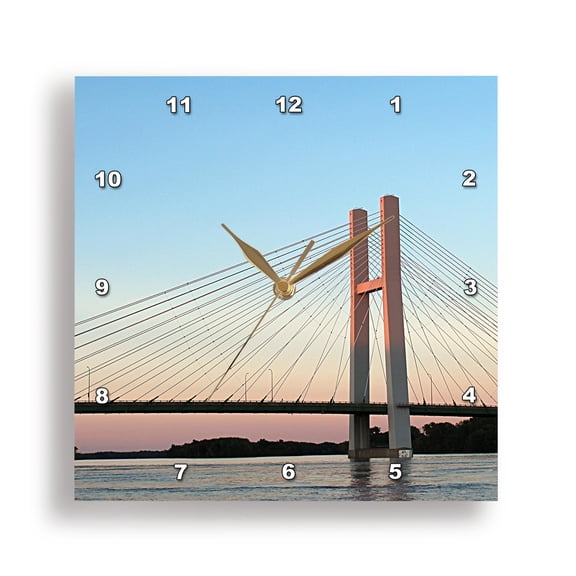 3drose, Mississippi River at Burlington, Iowa During Flooding at Sunset, 15x15 Wall Clock