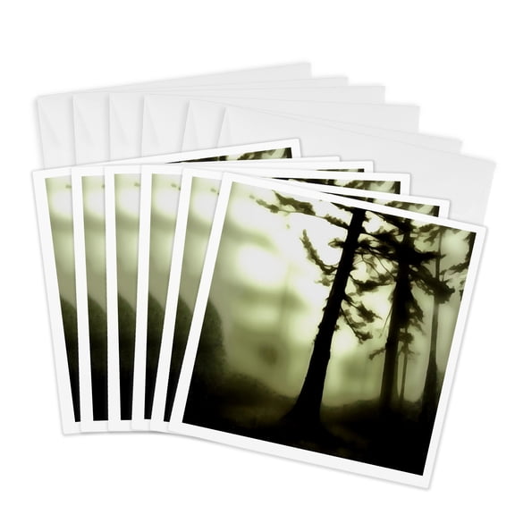 3drose, Misty Morning Monotone Forest Landscape Art, 6 Greeting Cards with Envelopes