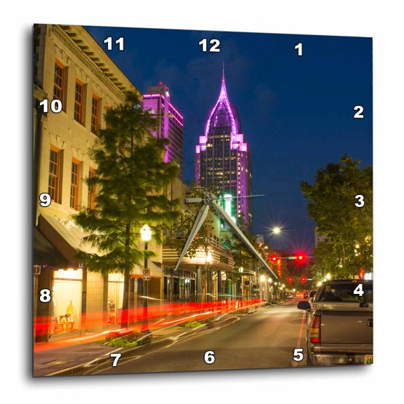 3drose, Mobile, Alabama, Dauphin Street, Trustmark Skyscraper in Background, 10x10 Wall Clock