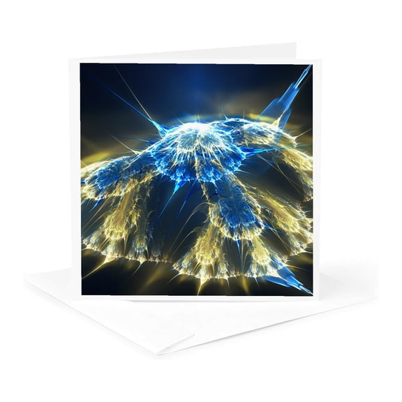 3drose, Modern Abstract Fractal Mystic Mountain in Yellow and Blue, 1 Greeting Card with Envelope